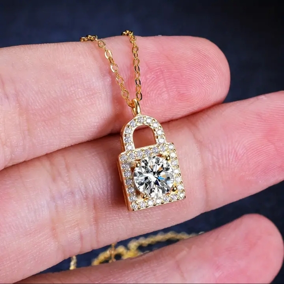 Certified 1ct. Moissanite Lock Necklace - Picture 4 of 14